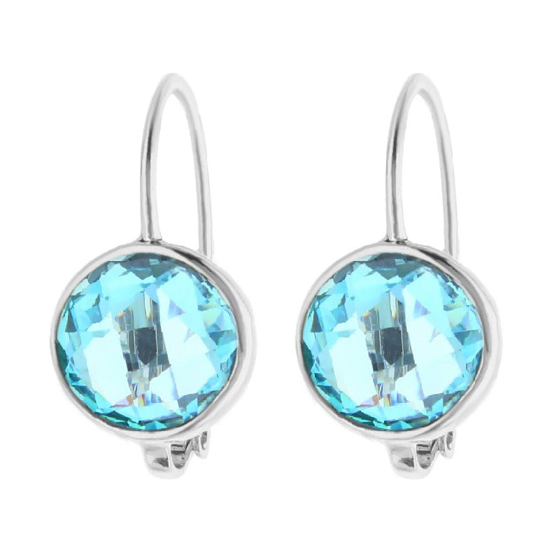 March Birthstone Color Earrings pair with aquamarine stones in silver bezel setting on Tampa Home & Garden Store