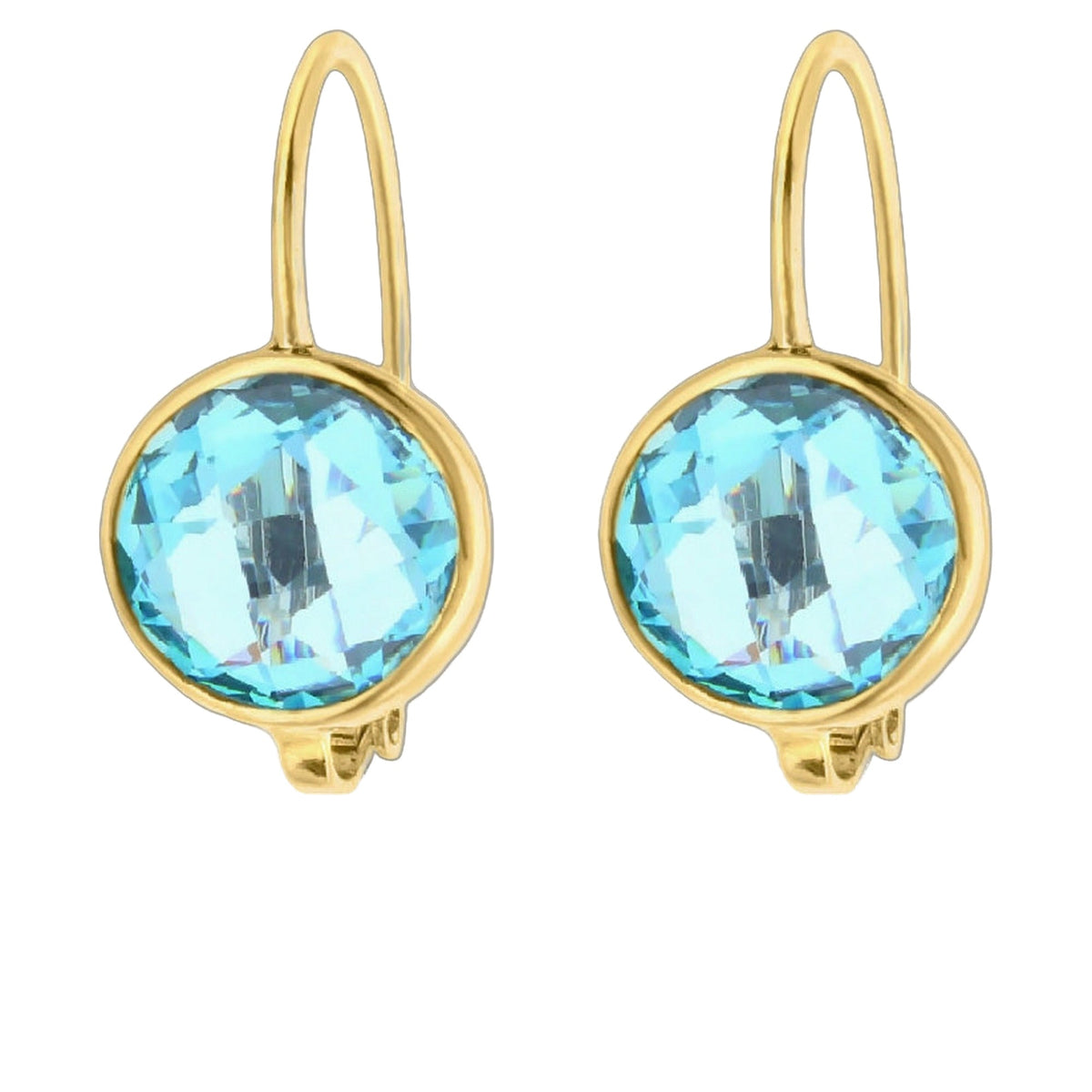 March Birthstone Color Earrings, two gold bezel drops with aquamarine stones by Lauren G Adams on Tampa Home & Garden Store