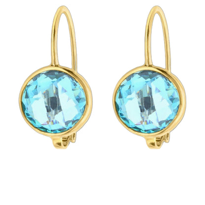 March Birthstone Color Earrings, two gold bezel drops with aquamarine stones by Lauren G Adams on Tampa Home & Garden Store