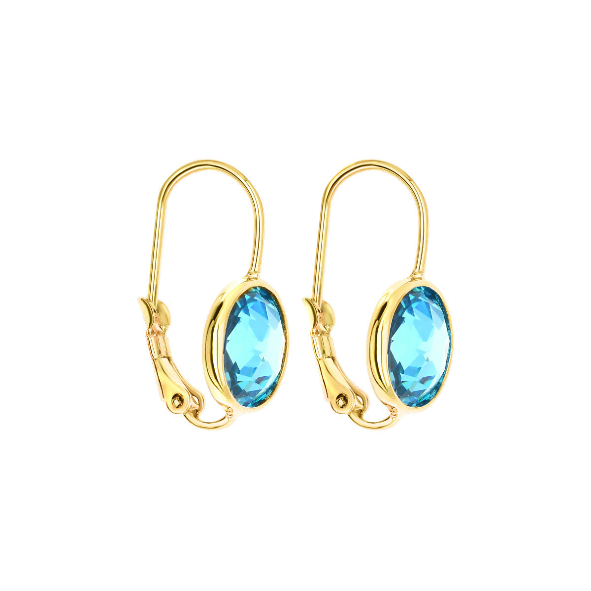 March Birthstone Color Earrings gold-tone lever-back with oval blue gemstone pair on Tampa Home & Garden Store