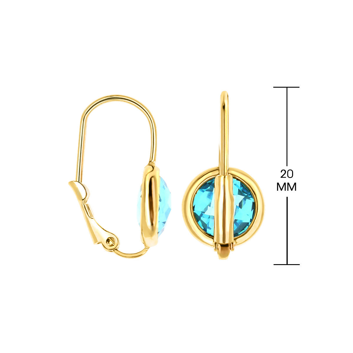 March Birthstone Color Earrings pair in gold with blue stones by Lauren G Adams leverback 20 mm on Tampa Home & Garden Store