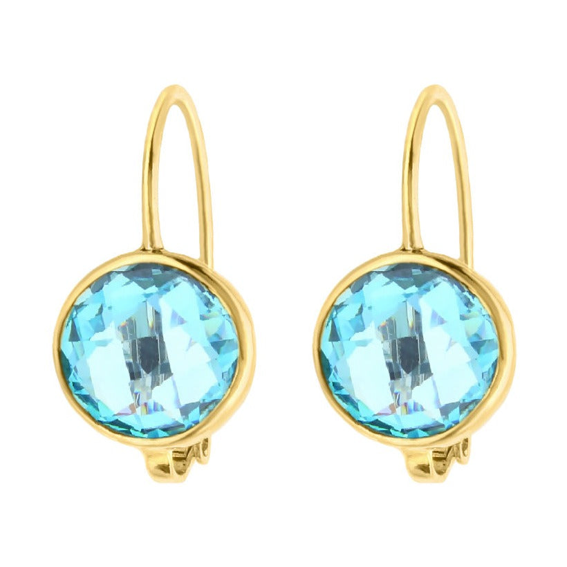 Gold-tone round blue crystal earrings pair with lever-back hooks by Lauren G Adams on Tampa Home & Garden Store