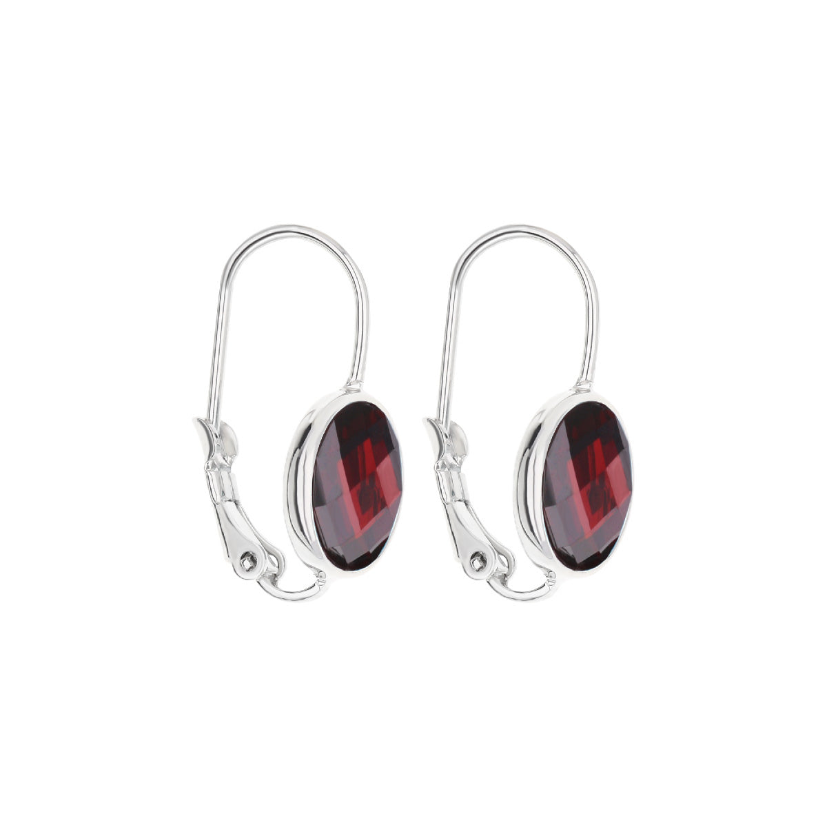 January Birthstone Color Earrings, Lauren G Adams silver-tone garnet oval stones, lever-back pair on Tampa Home & Garden Store
