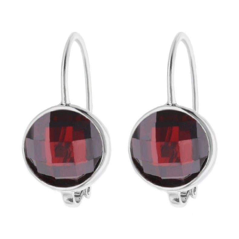 January Birthstone Earrings garnet round stones in silver bezels with hooks Lauren G Adams on Tampa Home & Garden Store