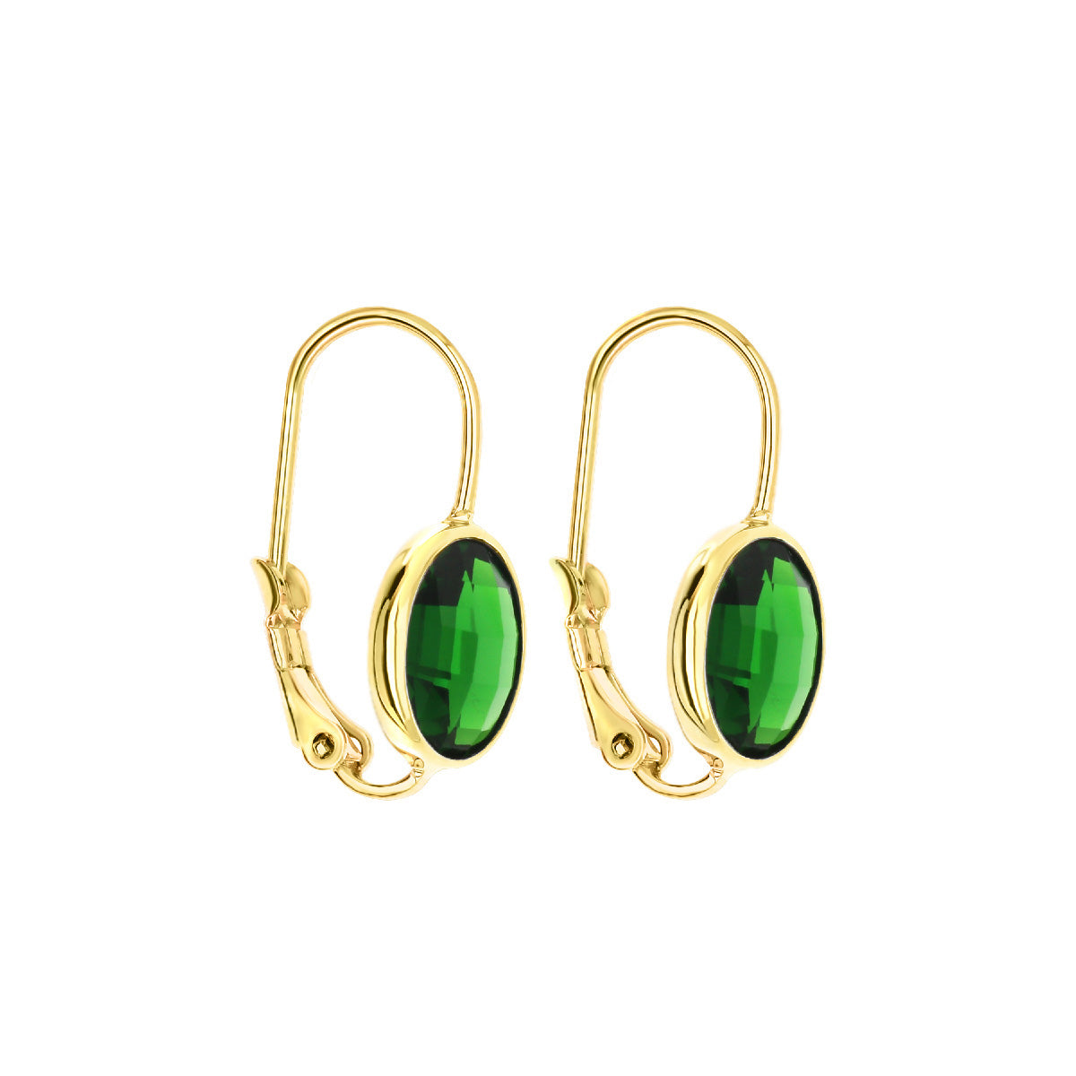 May Birthstone Color Earrings, gold-tone pair with emerald-green oval stones on Tampa Home & Garden Store