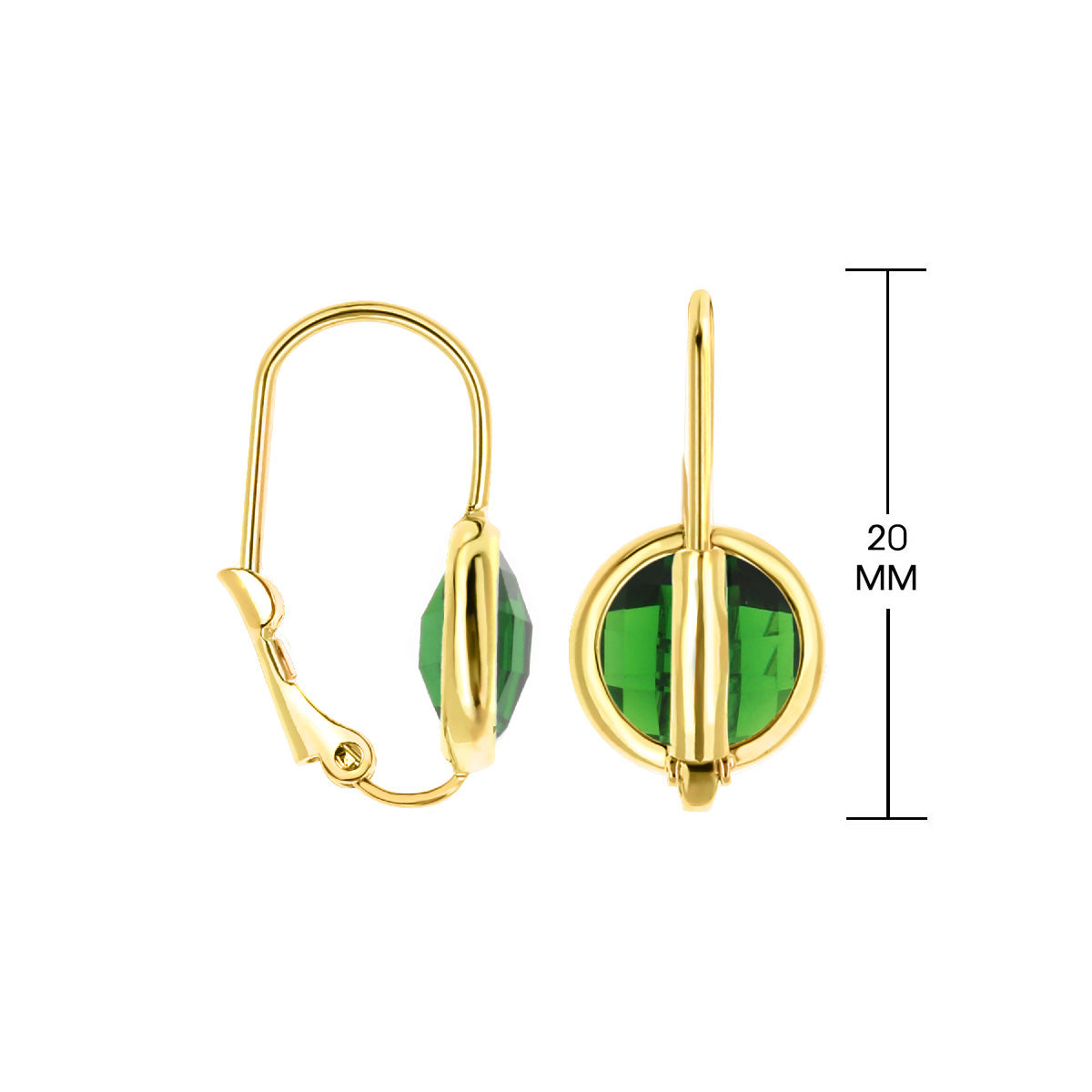 May Birthstone Color Earrings, goldtone lever-back with emerald facets, 20 mm Lauren G Adams on Tampa Home & Garden Store