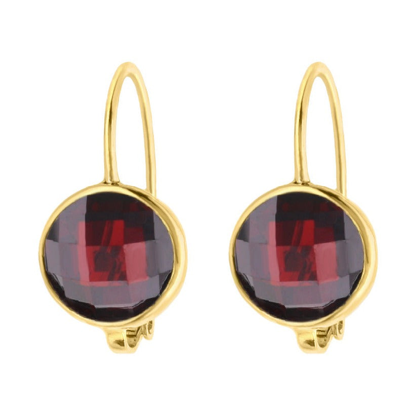 January Birthstone Color Earrings pair in gold-tone setting with round faceted garnet stones by Lauren G Adams on Tampa Home & Garden Store