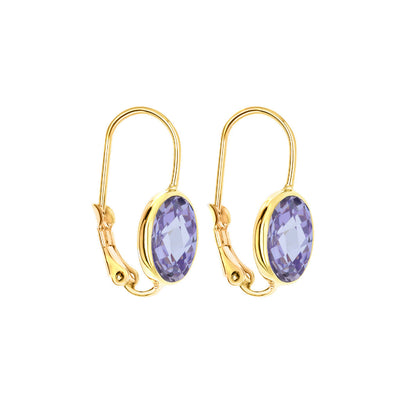 February Birthstone Earrings by Lauren G Adams, gold-tone lever-back with violet stones on Tampa Home & Garden Store