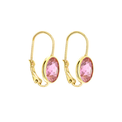 October Birthstone Color Earrings Lauren G Adams, gold-tone lever-back with pink oval gem on Tampa Home & Garden Store