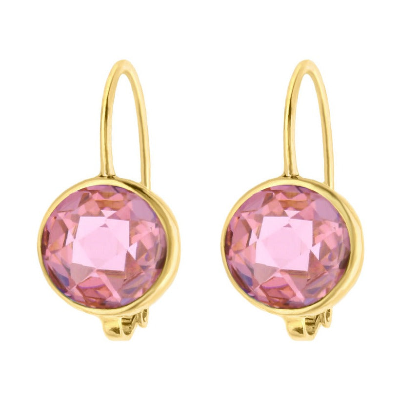 October Birthstone Color Earrings by Lauren G Adams, gold-tone bezel, pink round stones, pair on Tampa Home & Garden Store