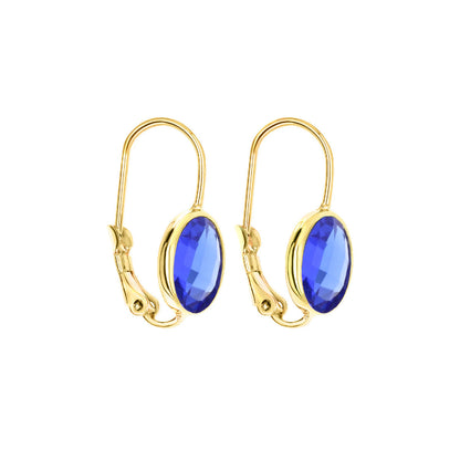 September Birthstone Color Earrings by Lauren G Adams, gold lever-back with oval blue sapphires, pair on Tampa Home & Garden Store