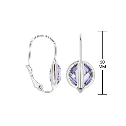 June Birthstone Color Earrings, Lauren G Adams, lilac crystal in silver bezel, leverback hoops on Tampa Home & Garden Store
