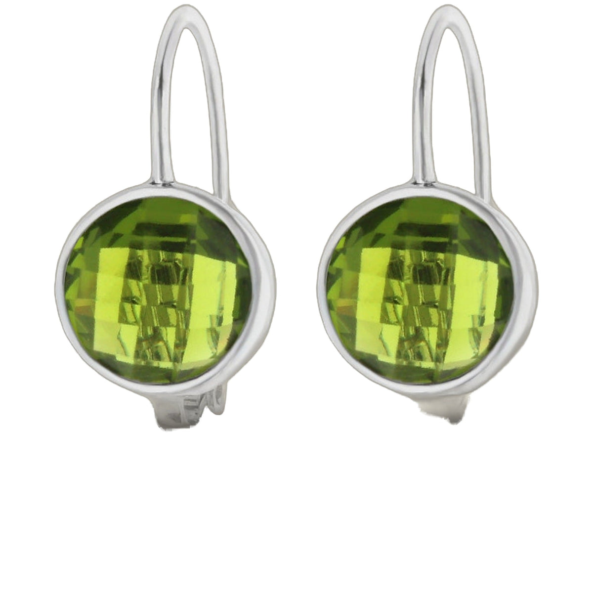 August Birthstone Color Earrings by Lauren G Adams, green faceted gemstone in silver setting, pair on Tampa Home & Garden Store