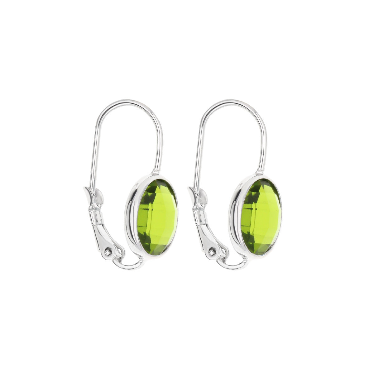 August Birthstone Earrings pair of green gemstones in silver leverback hoops by Lauren G Adams on Tampa Home & Garden Store