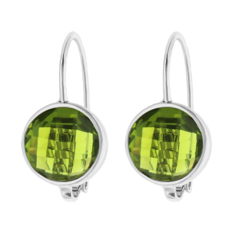 August Birthstone Earrings: pair of green peridot stones in silver bezels, Lauren G Adams on Tampa Home & Garden Store