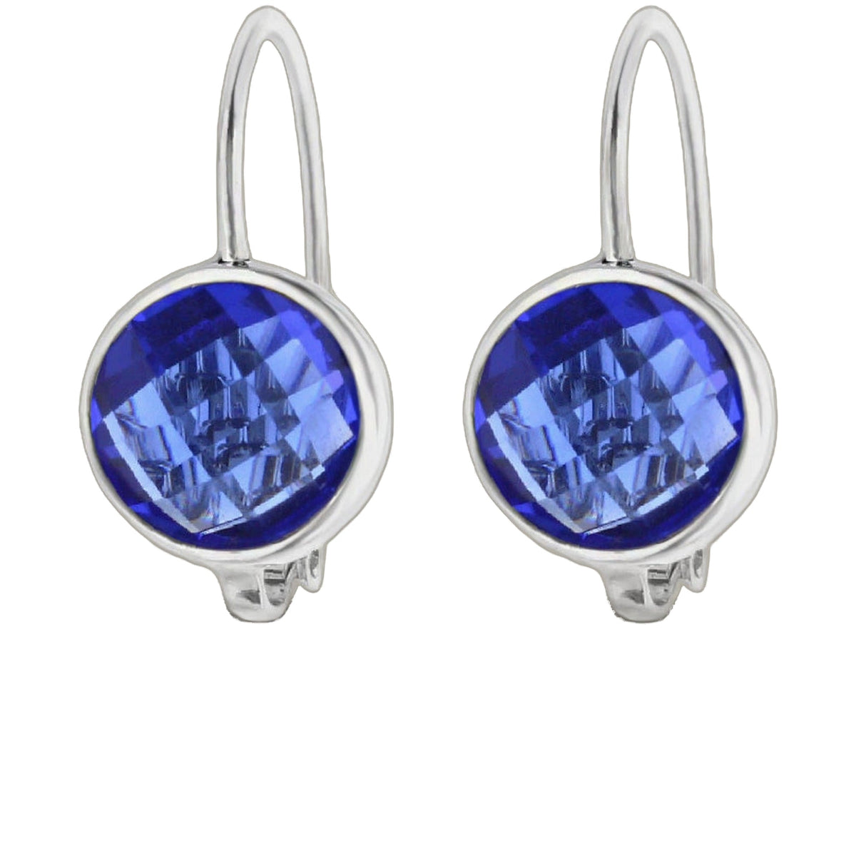 September Birthstone Color Earrings pair of blue gemstone drops in silver bezel settings on Tampa Home & Garden Store