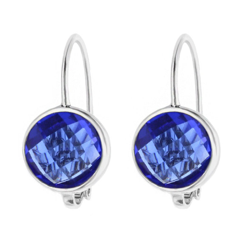 September Birthstone Color Earrings cobalt blue cushion-cut stones in silver bezel, pair on Tampa Home & Garden Store