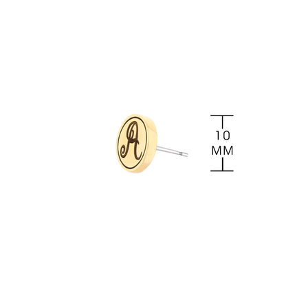 Initial A Earring gold-tone circular disk with black script A by Lauren G Adams on Tampa Home & Garden Store