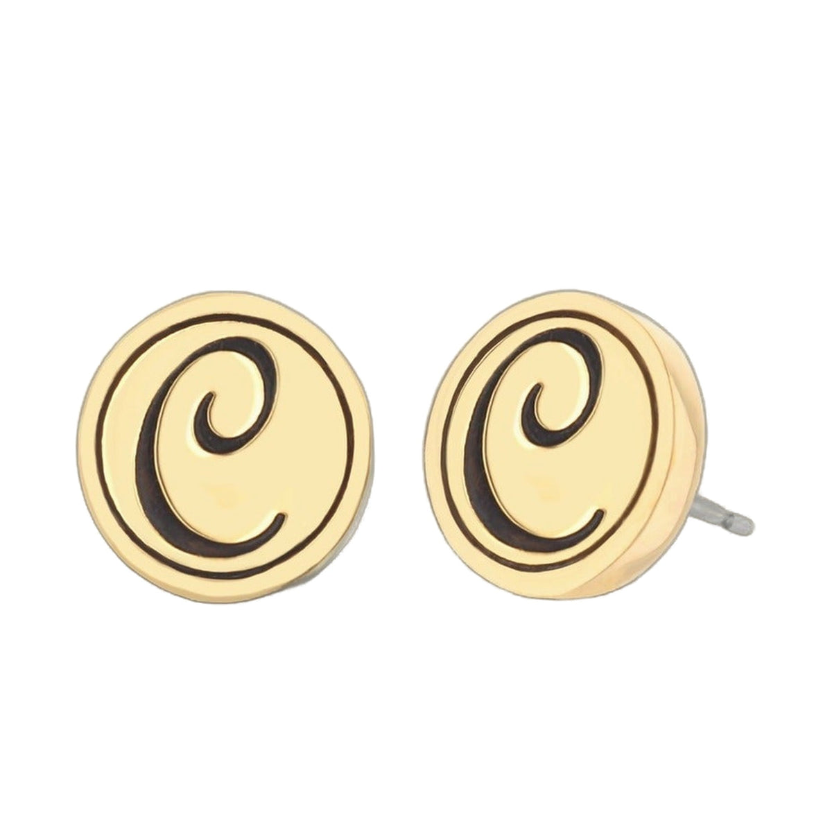 Initial C earring pair cream circular studs with black script C by Lauren G Adams on Tampa Home & Garden Store