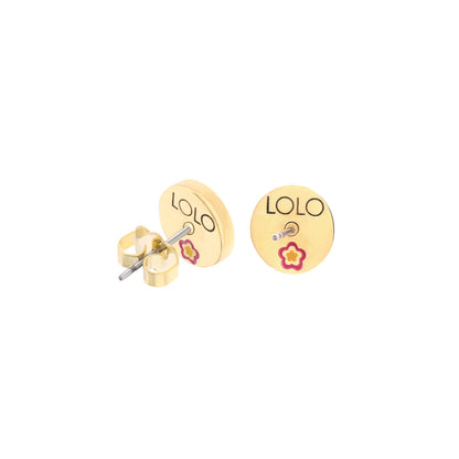 Initial D Earring from Lauren G Adams collection, gold-tone circular discs with LOLO floral accents on Tampa Home & Garden Store