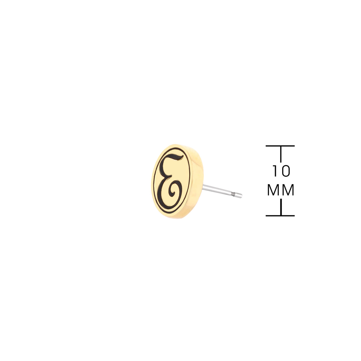 Initial E Earring cream disk with black E, 10 mm, silver post on Tampa Home & Garden Store