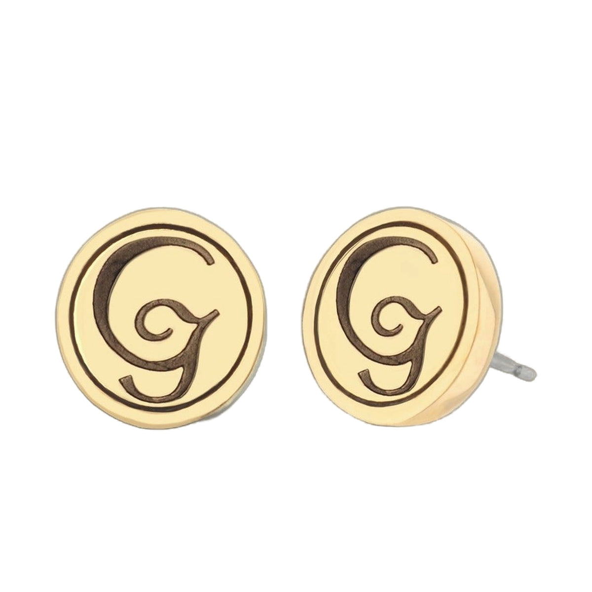 Initial G Earring, Lauren G Adams, gold circular discs with black G monogram, 2pc set on Tampa Home & Garden Store