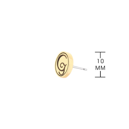 Initial G Earring by Lauren G Adams, wood-toned oval disk with black ring, stud post on Tampa Home & Garden Store
