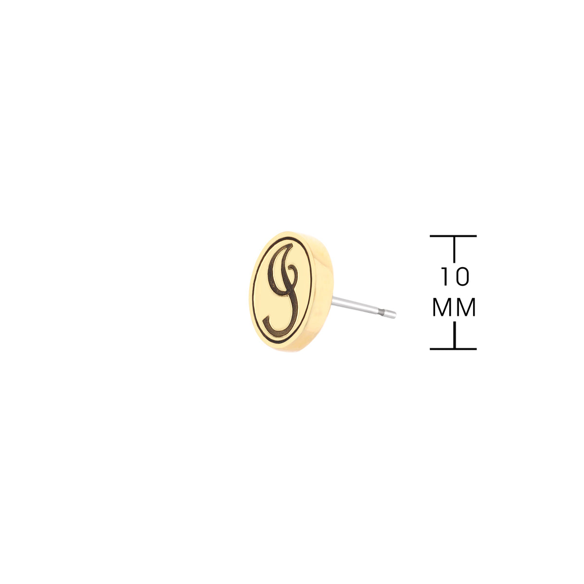 Initial I Earring by Lauren G Adams, gold-tone round disk with black monogram on Tampa Home & Garden Store