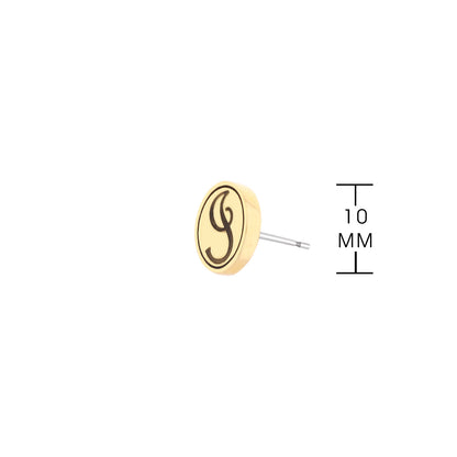 Initial I Earring by Lauren G Adams, gold-tone round disk with black monogram on Tampa Home & Garden Store