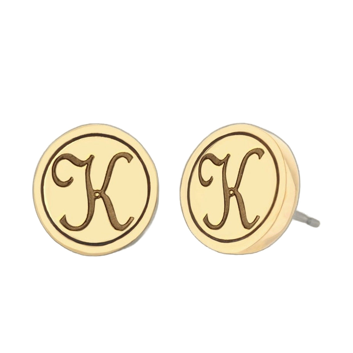 Initial K Earring birthstone earrings by Lauren G Adams, gold-tone round monogram pair on Tampa Home & Garden Store
