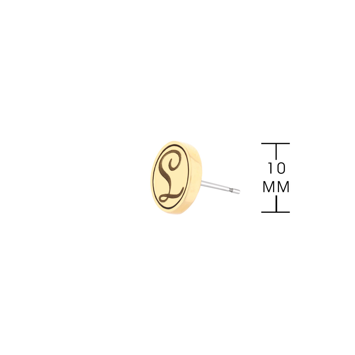 Initial L earring with cream circular wood disc and black script L on silver post on Tampa Home & Garden Store
