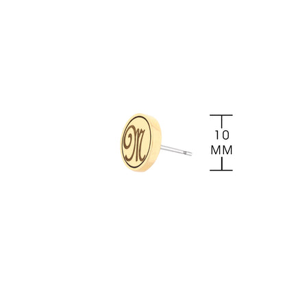 Initial M earring, round wooden disk with black M monogram, Lauren G Adams on Tampa Home & Garden Store