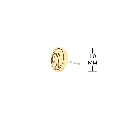 Initial N Earring with cream circular disc featuring black N monogram, gold-tone rim, 10mm diameter, post backing on Tampa Home & Garden Store