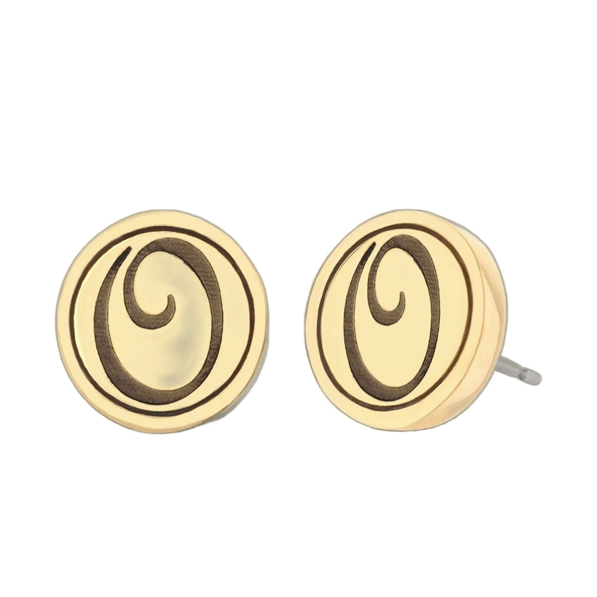 Initial O Earrings by Lauren G Adams, beige circular earrings with dark brown O motif on Tampa Home & Garden Store