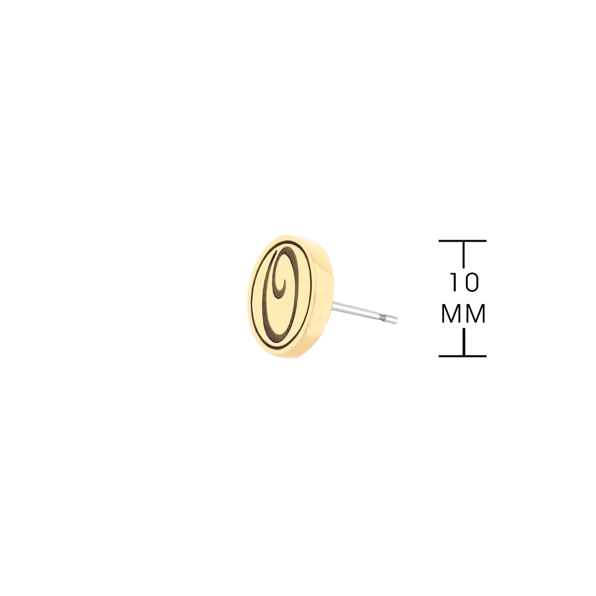 Initial O Earring by Lauren G Adams, gold-tone round disc stud with black O design on Tampa Home & Garden Store