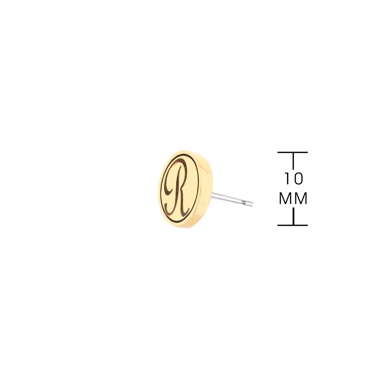 Initial R Earring gold-tone disc with black R monogram Lauren G Adams stud post on Tampa Home & Garden Store