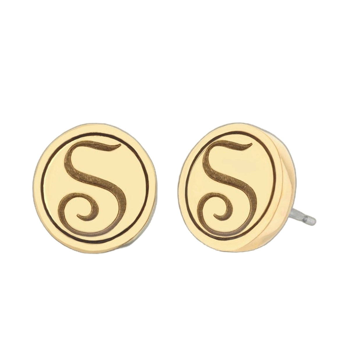 Gold-tone Initial S earrings pair with brown scripted S motif by Lauren G Adams on Tampa Home & Garden Store