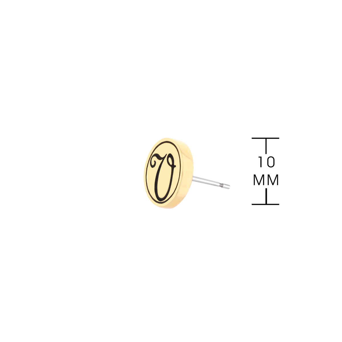 Initial V Earring cream circular disk with black V monogram and silver post on Tampa Home & Garden Store
