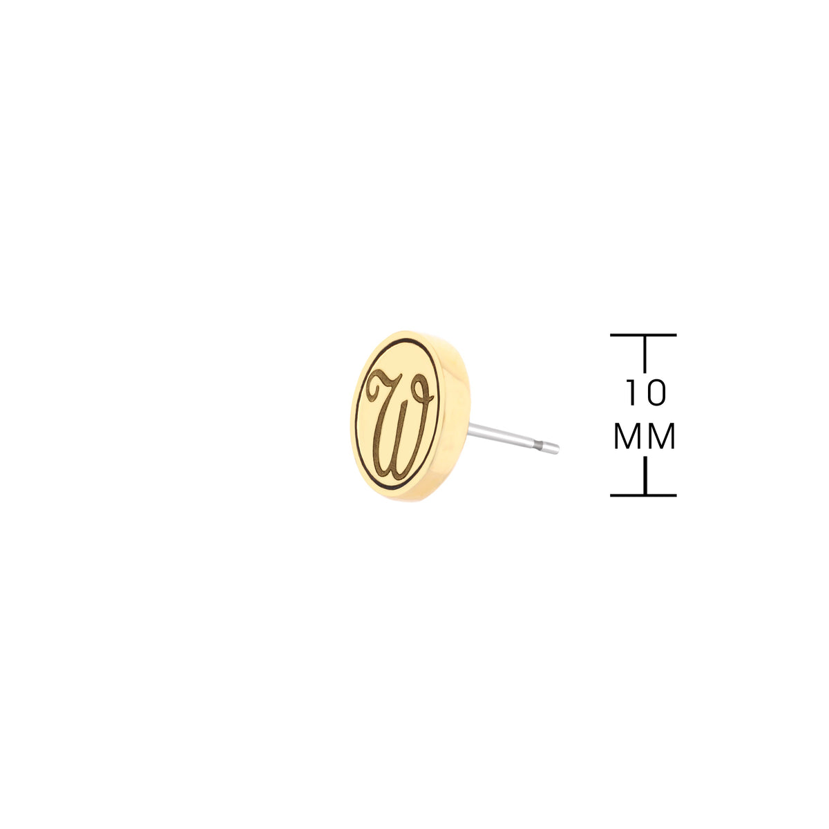 Initial W Earring by Lauren G Adams, round wooden pendant with scripted W, silver post on Tampa Home & Garden Store
