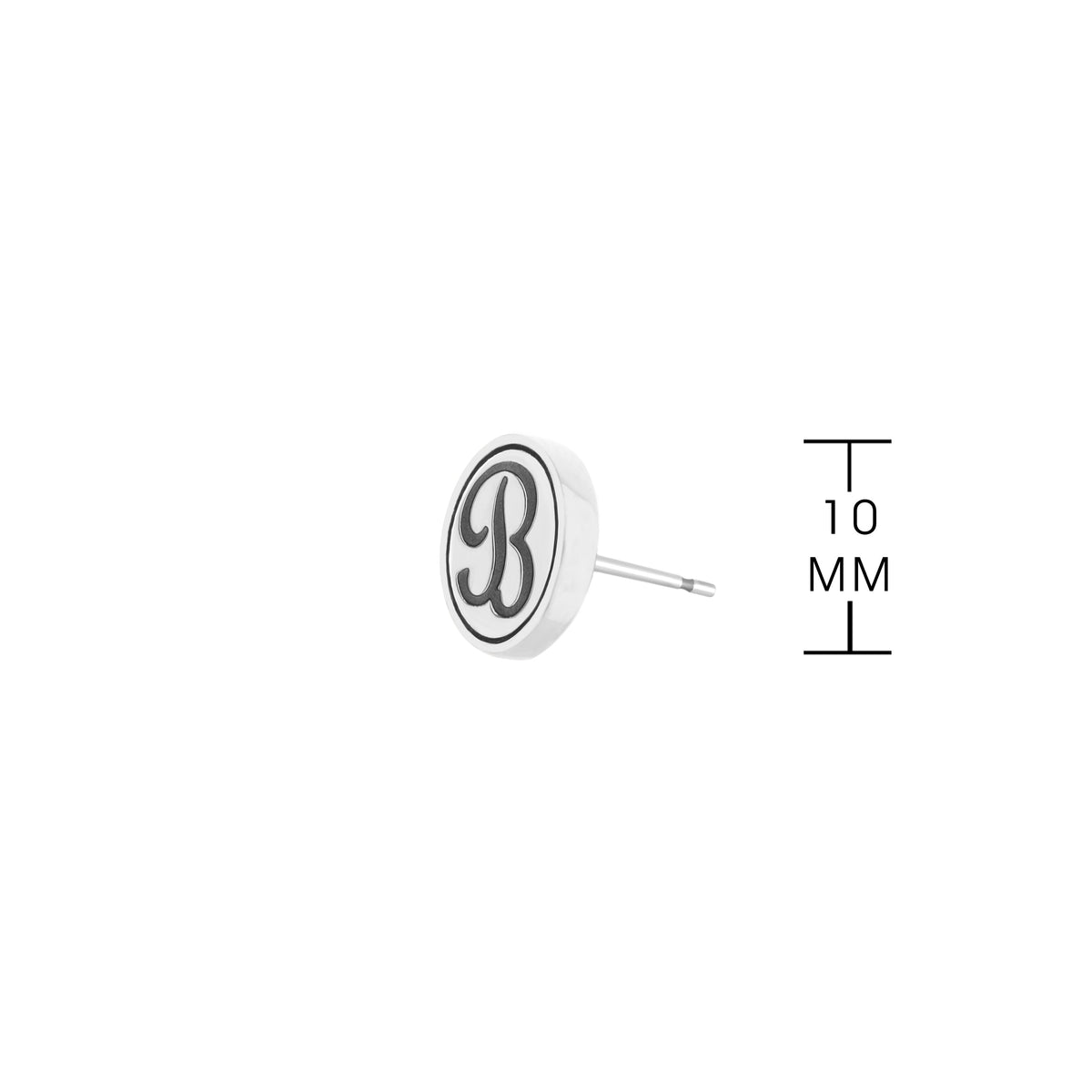 Initial B Earring by Lauren G Adams: silver-tone circular disc with black B monogram on Tampa Home & Garden Store