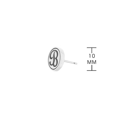 Initial B Earring by Lauren G Adams: silver-tone circular disc with black B monogram on Tampa Home & Garden Store