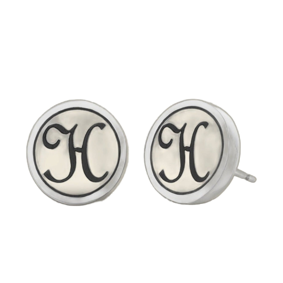 Initial H earrings pair in ivory enamel with black monogram initials, Lauren G Adams on Tampa Home & Garden Store