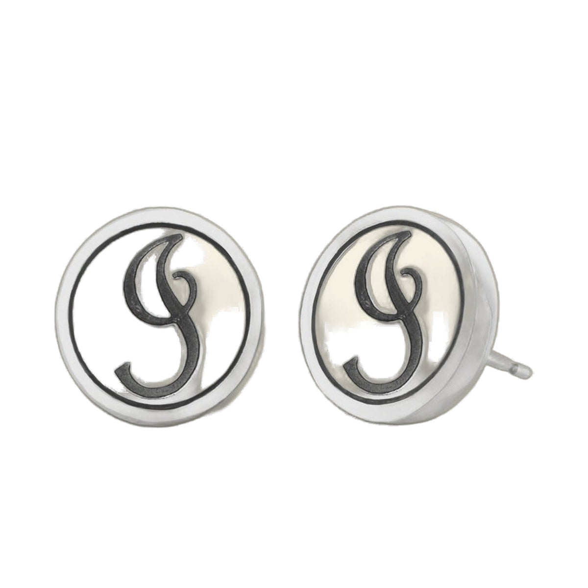 Initial I Earring by Lauren G Adams; clear round resin studs with black monogram G on Tampa Home & Garden Store