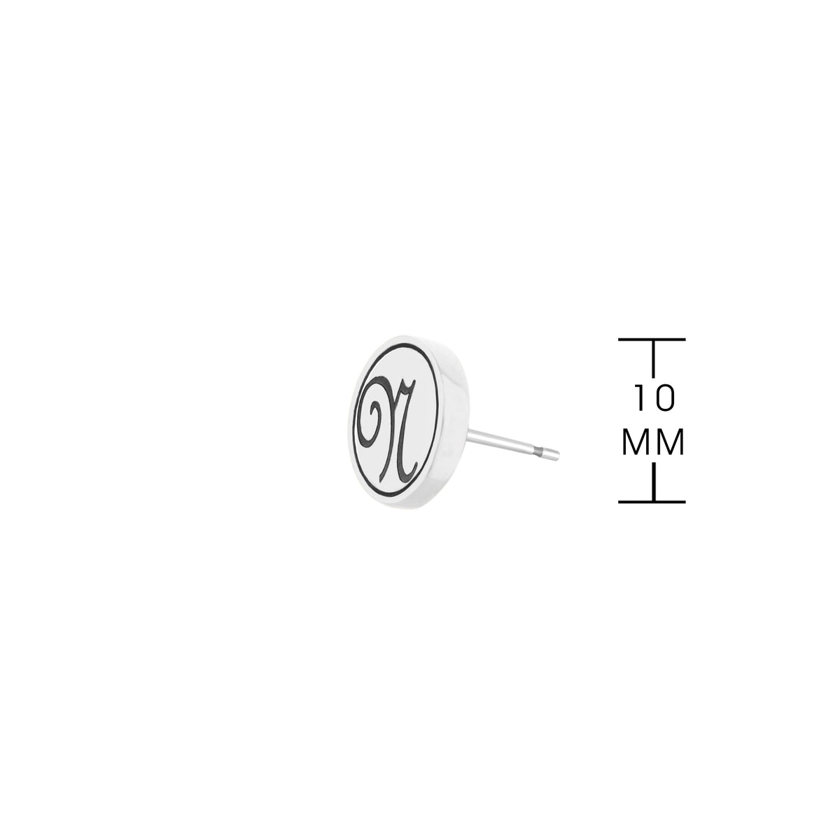 Initial N Earring white circular disc with black N script by Lauren G Adams stud post on Tampa Home & Garden Store