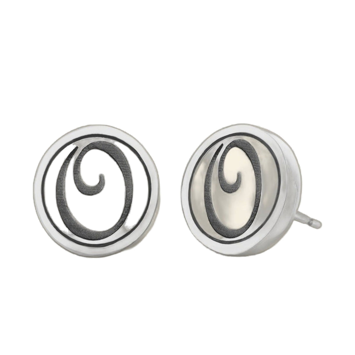 Initial O Earring pair by Lauren G Adams in silver-tone with black enamel, Collections on Tampa Home & Garden Store