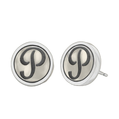 Initial P Earring pair in silver with black monogram P by Lauren G Adams on Tampa Home & Garden Store