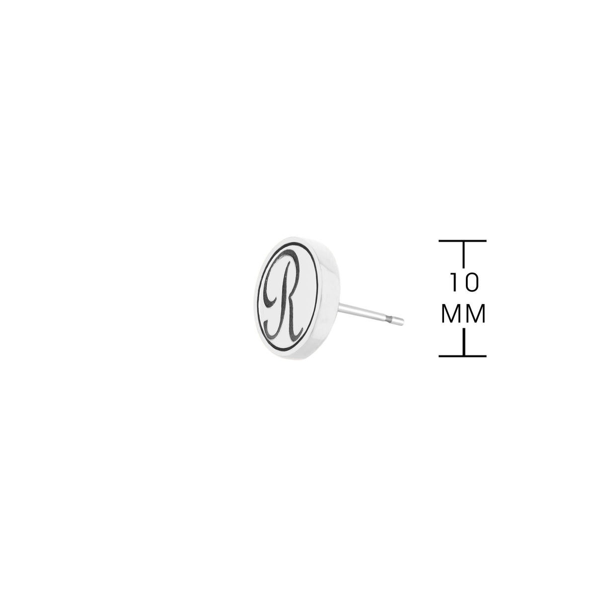 Initial R earring round silver stud with black monogram R by Lauren G Adams on Tampa Home & Garden Store