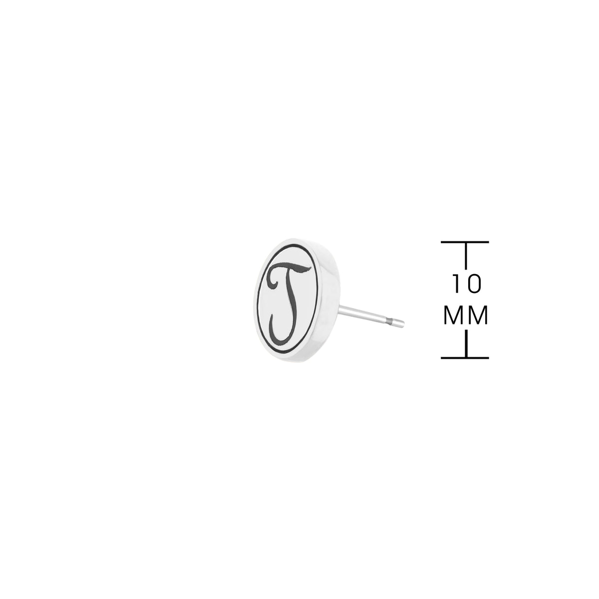 Initial T Earring white enamel disc with black T, stud post on Tampa Home & Garden Store