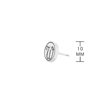 Lauren G Adams Initial W Earring white round enamel face with black initial W stud on Tampa Home & Garden Store