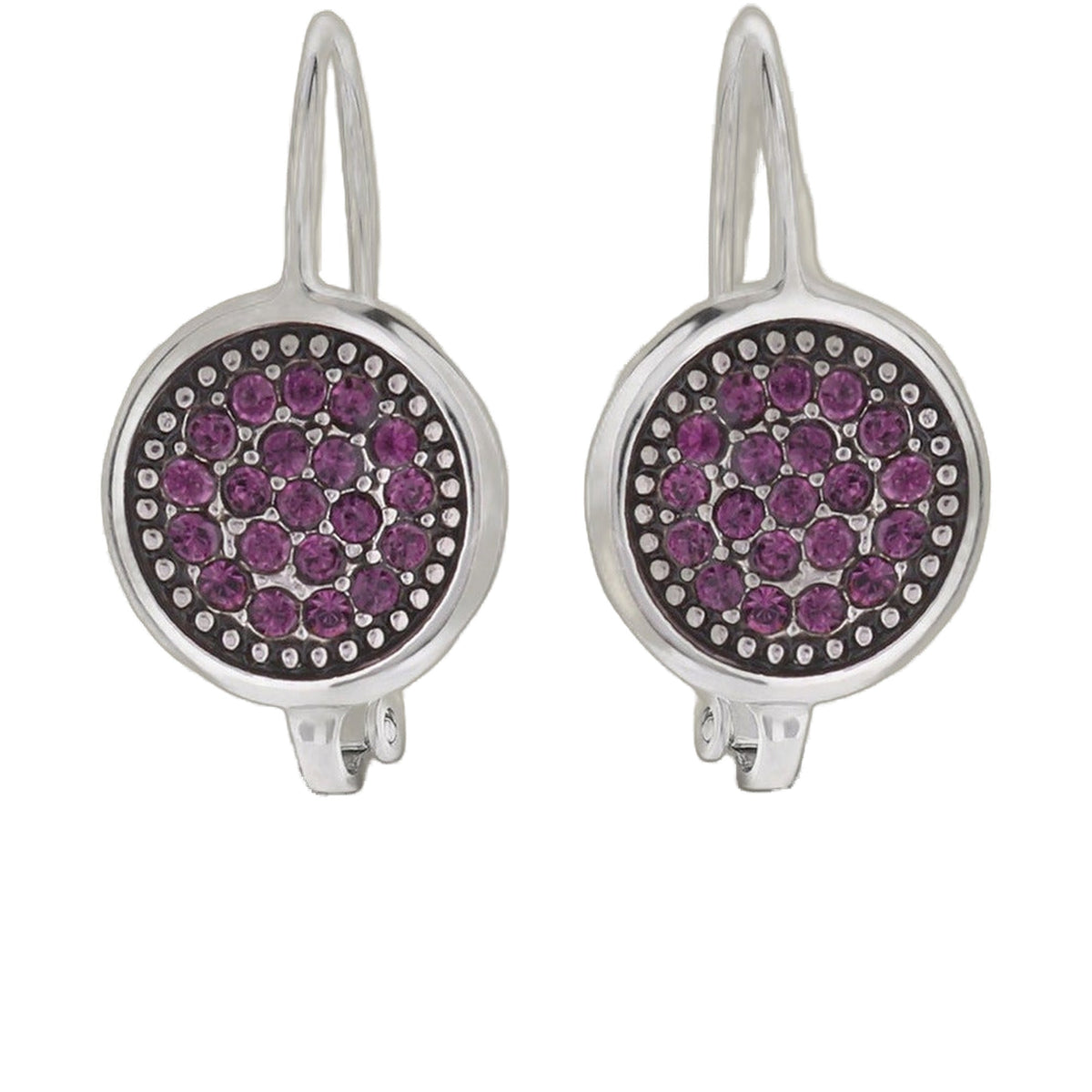 February Birthstone Color Earrings silver-tone round bezel with purple stones, pair on Tampa Home & Garden Store